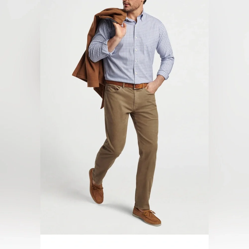 Peter Millar Pants Men 34x31 Brown Nanoluxe Corduroy Flat Front‎ Casual Normcore